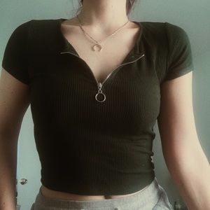 Forest Green Top With Zipper